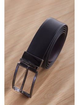 Peter England - Men Black Textured Reversible Genuine Leather Belt