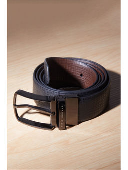 Peter England - Men Navy Blue Textured Reversible Genuine Leather Belt