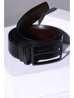 Peter England - Men Black Textured Reversible Genuine Leather Belt