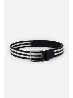 Peter England - Men Black Stripes Genuine Leather Belt