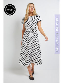 Dorothy Perkins - Mono Spot Tie Back Detail Puff Sleeve Midi Dress - White