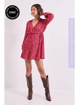 Dorothy Perkins - Pink Animal Lace Collar Detail Wrap Printed Mini Dress