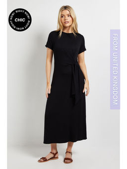 Dorothy Perkins - Tie Detail Short Sleeve Jersey Midi Dress - Black