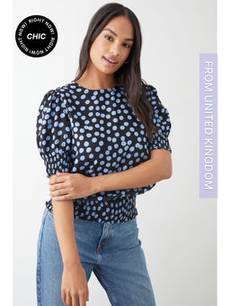 Dorothy Perkins - Blue Spot Shirred Hem Blouse - Black