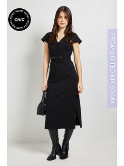 Dorothy Perkins - Bengaline Belted Button Down Midi Dress - Black