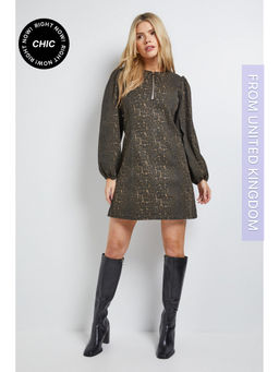 Dorothy Perkins - Leopard Zip Front Denim Mini Dress - Brown