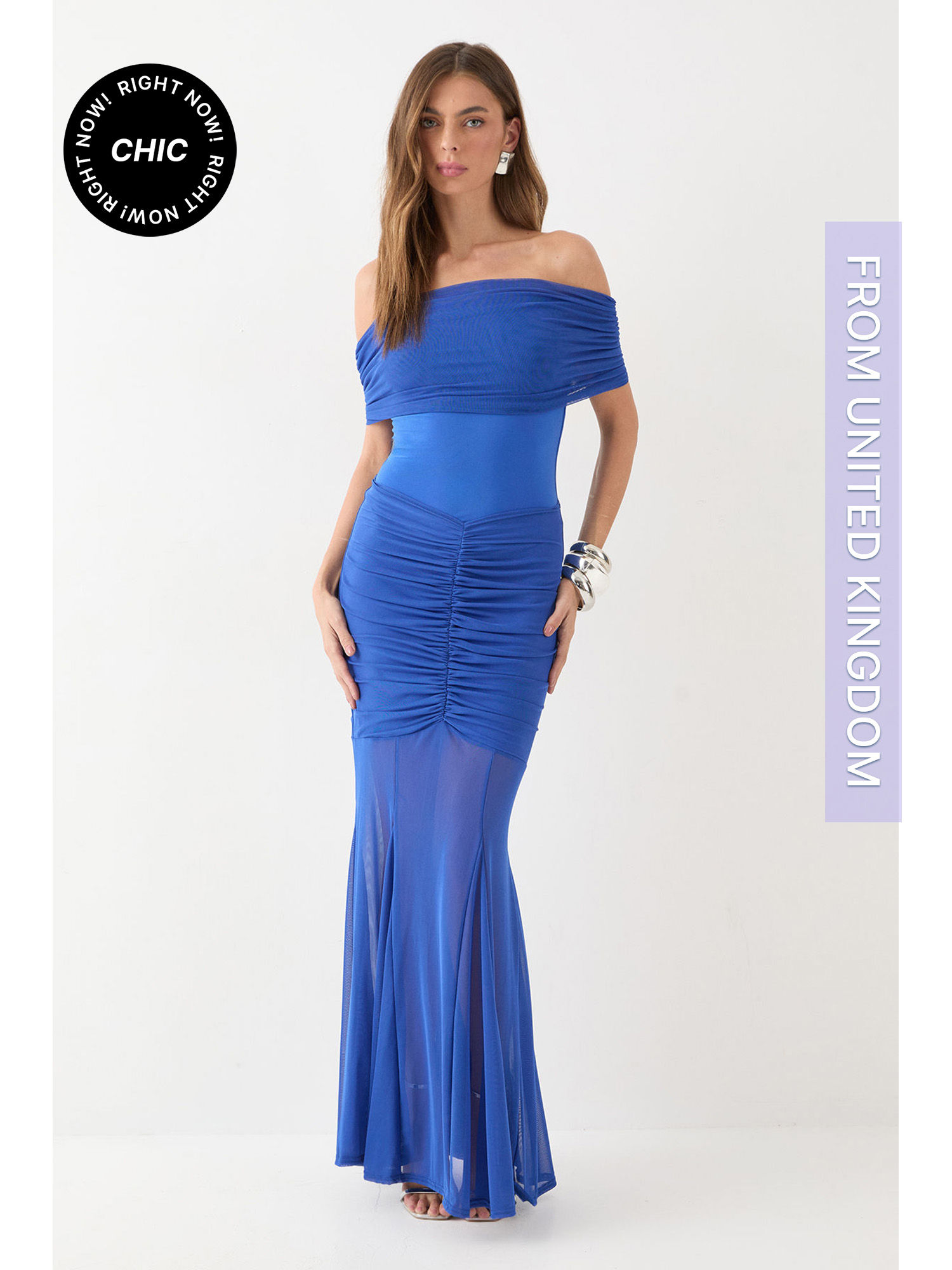 misspap Off Shoulder Mesh Overlay Maxi Dress - Blue-picture-40