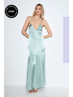Misspap - Premium Satin Georgette Panel Midi Bridesmaid Dress - Teal