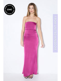 Misspap - Premium Satin Bandeau Overlay Bridesmaid Dress - Pink