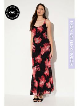Misspap - Floral Chiffon Burnout Scoop Neck Bias Maxi - Multi-Color