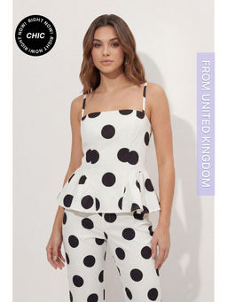 Misspap - Tailored Polka Dot Peplum Top - Multi-Color