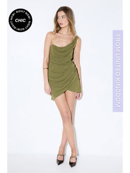 Misspap - One Shoulder Drape Mini Dress - Green