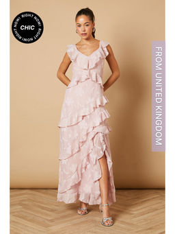 Oasis - Ruffle Jacquard Print Maxi Dress - Pink