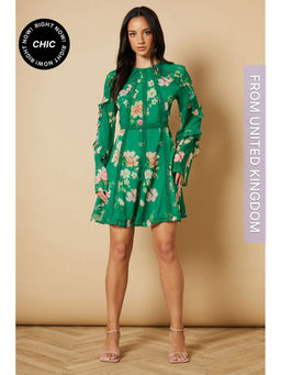 Oasis - Floral Chiffon Lace Trim Mini Dress - Green