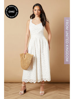 Oasis - Embroidered Broderie Midi Dress - White