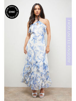 Oasis - Halterneck Spaghetti Strap Midi Dress - Blue