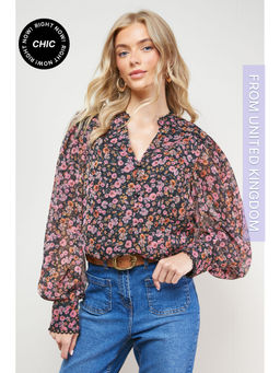 Oasis - Printed Chiffon Button Through Blouse - Multi-Color