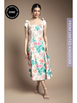 Oasis - Bow Strap Midi Prom Dress - Multi-Color