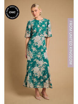 Oasis - Puff Sleeve Trim Detail Panelled Tea Dress - Green