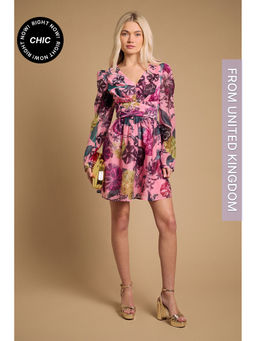 Oasis - Structured Fit and Flare Pleat Detail Mini Dress - Pink