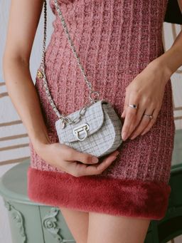 MIRAGGIO - Fate Tweed Micro Crossbody Sling Bag With Detachable Chain - Grey (S)