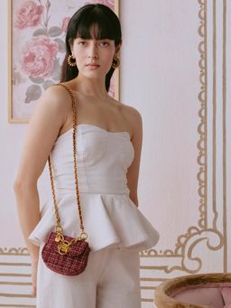 MIRAGGIO - Fate Tweed Micro Crossbody Sling Bag With Detachable Chain - Red (S)