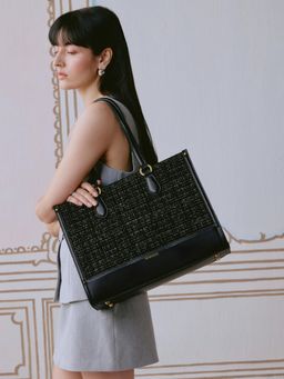 MIRAGGIO - Cher Tweed 14 Inch Laptop Tote Bag - Black (L)