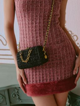 MIRAGGIO - Odette Tweed Crossbody Sling Bag With Detachable Chain - Black (M)