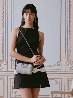 MIRAGGIO - Odette Tweed Crossbody Sling Bag With Detachable Chain - Grey (M)