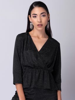 FabAlley - Black Knit Wrap Peplum Top