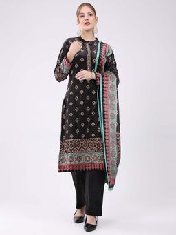 Monte Carlo - Women Black Regular Fit Floral Printed Kurta with Pant and Dupatta