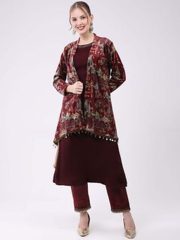 Monte Carlo - Women Maroon Floral Printed Kurta with Pant and Jacket