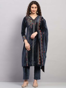 Monte Carlo - Women Navy Blue Embroidered Kurta with Pant and Dupatta