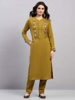 Monte Carlo - Women Mustard Embroidered Kurta with Pant