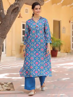 Rain & Rainbow - Women Blue Printed Kurta with Pant