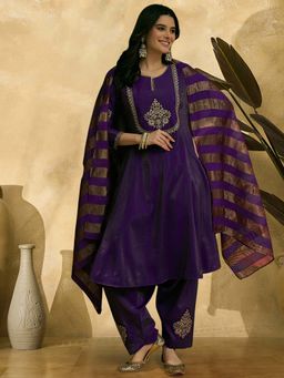 KVS FAB - Women Purple Embroidered Kurta with Salwar and Dupatta