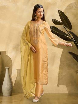 KVS FAB - Women Yellow Embroidered Kurta with Pant and Dupatta