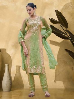 KVS FAB - Women Green Embroidered Gota Patti Kurta with Pant and Dupatta