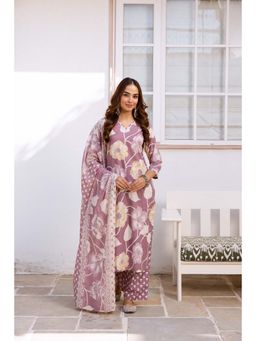 Nehamta - Women Mauve Floral Printed Kurta with Palazzo and Dupatta