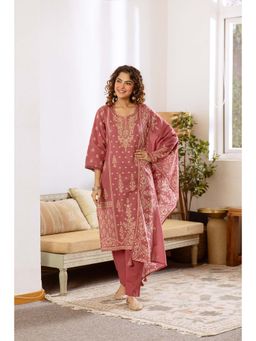 Nehamta - Women Mauve Floral Printed Sequined Kurta with Pant and Dupatta