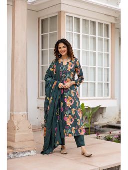 Nehamta - Women Teal Floral Printed Kurta with Pant and Dupatta