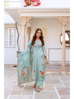 Nehamta - Women Blue Floral Printed Kurta with Palazzo and Dupatta