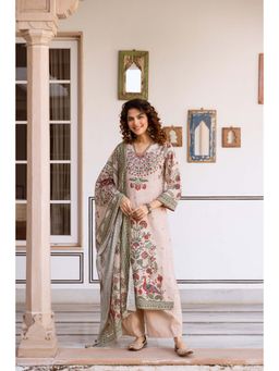 Nehamta - Women Beige Floral Sequined Kurta with Palazzo and Dupatta