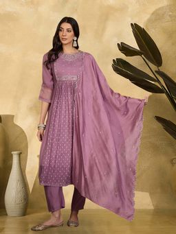 KVS FAB - Women Purple Embroidered Kurta with Pant and Dupatta