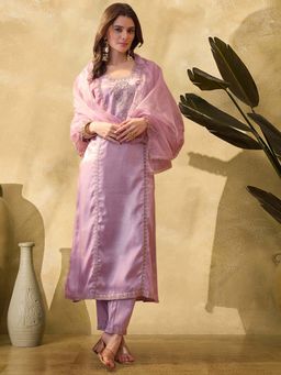 KVS FAB - Women Lavender Zari Embroidered Kurta with Pant and Dupatta