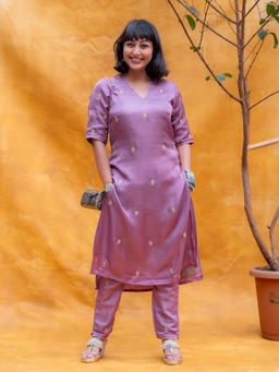 Suta - Women Lavender Floral Embroidered Kurta with Pant