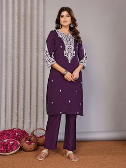 Elora - Women Purple Chikankari Embroidery Kurta with Pant