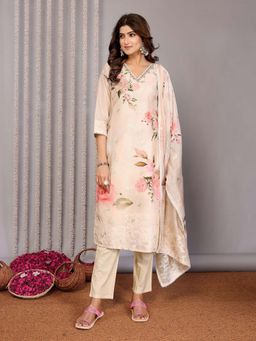 Elora - Women Peach Floral Printed Kurta with Pant and Dupatta