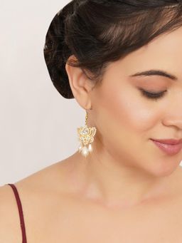 BeAbhika - Kundan Lotus Pearl Drop Earrings
