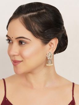 BeAbhika - Kundan Pearl Floral Jhumki